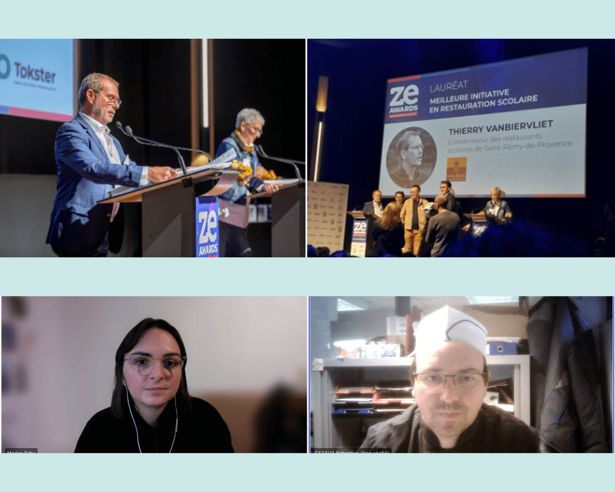 Montage photo des rencontres aux Ze Awards et d'une visio entre Marine (Anima) et le groupe d'achats de la ville de Bordeaux